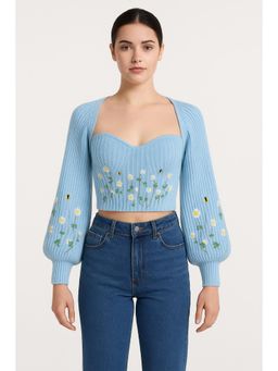 Cider - Knit Floral Embroidery Tube Crop Top With Shrug