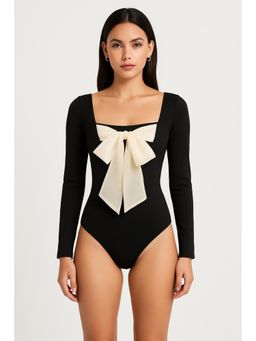 Cider - Square Neck Ruched Bowknot Bodysuit