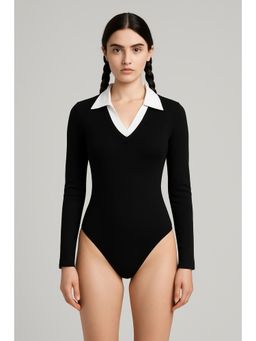 Cider - Collar Contrasting Binding Bodysuit