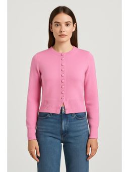 Cider - Knit Round Neckline Solid Button Long Sleeve Cardigan Curve & Plus