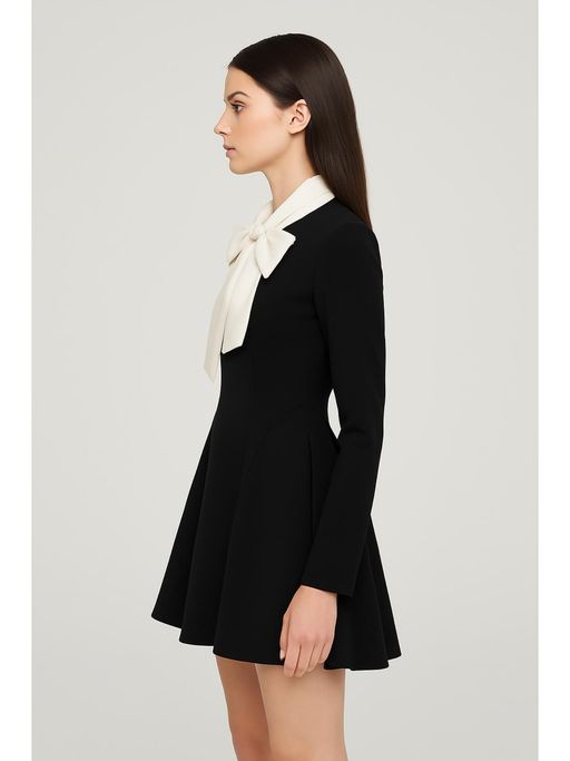 Buy Cider High Neck Solid Knotted Ruffle Hem Long Sleeve Mini Dress (XXS)  Online