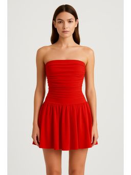 Cider - Tube Solid Ruched Mini Dress