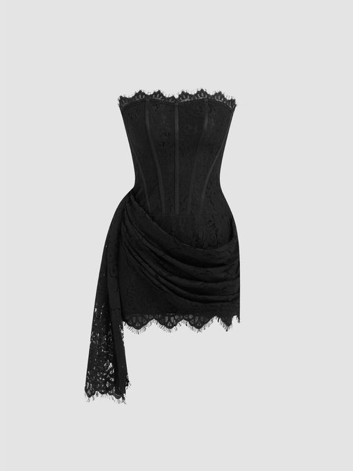 knee length dresses for ladies Myra Lace Fit + Flare Mini Dress  Shop American Threads Hoco Boutique Black / L
