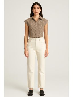 Cider - Cotton-blend Collar Gingham Button Top