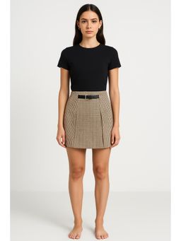 Cider - Mid Rise Check Belted Mini Skirt