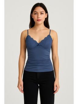 Cider - V-neck Solid Lace Ruched Cami Top