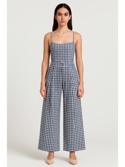 Cider - Cotton-blend High Rise Gingham Pocket Wide Leg Trousers