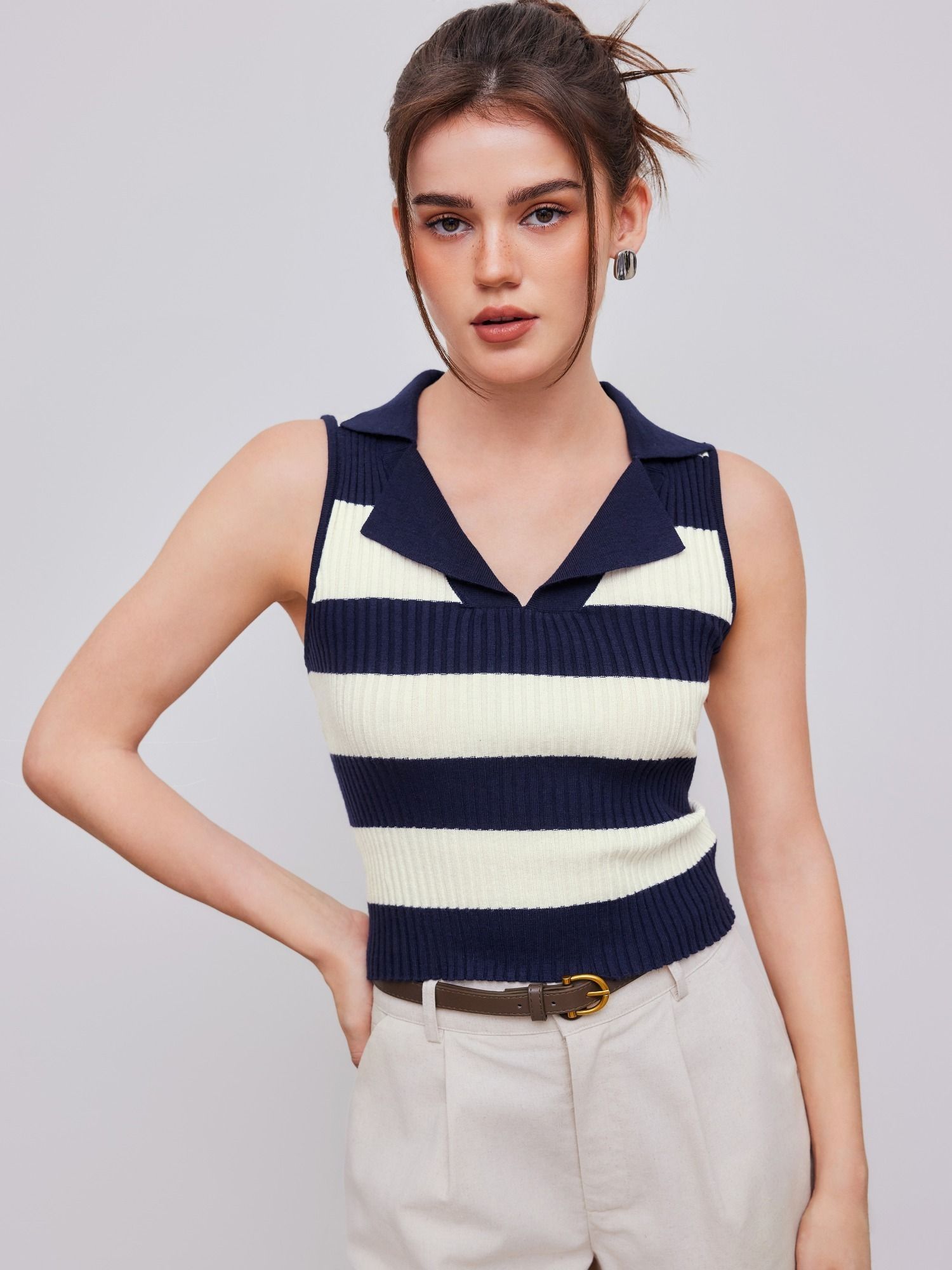 cider Knit Collar Striped Tank Top-picture-43