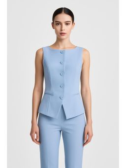 Cider - Woven Boat Neck Solid Button Vest