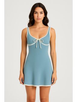 Cider - Knitted V-neck Solid Contrasting Binding Knotted Mini Dress