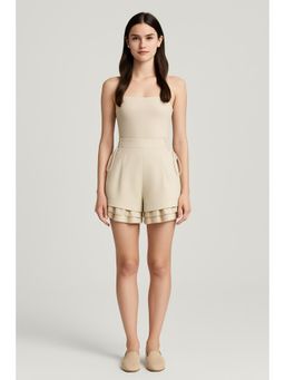 Cider - Middle Waist Solid Lace Up Ruffle Hem Shorts