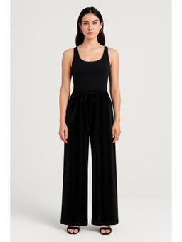 Cider - Velvet Low Rise Solid Knotted Wide Leg Trousers