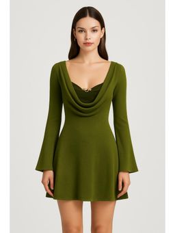 Cider - Boat Neck Solid Backless Mini Dress
