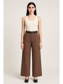 Cider - Mid Rise Check Wide Leg Trousers With Belt