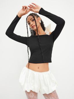 Cider - Asymmetrical Neck Bowknot Long Sleeve Top