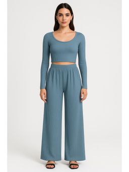 Cider - Solid Knitted Crop Top & Wide Leg Trousers Set