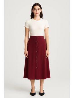 Cider - Corduroy Mid Rise Solid Button Ruffle Midi Skirt