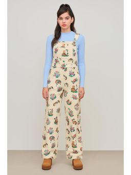 Cider - Corduroy Animal Print Buckle Up Jumpsuit