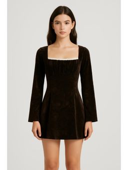 Cider - Velvet Square Neck Contrasting Binding Mini Dress