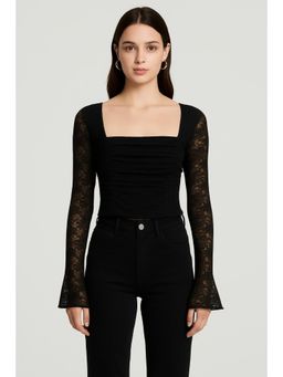 Cider - Lace Square Neck Floral Crop Top