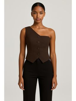 Cider - Linen-blend Asymmetrical Neck Solid Vest