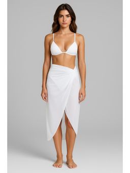 Cider - V-neck Solid Triangle Bikini Set With Sarong