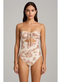 Cider - Shaping Toile De Jouy Cut Out One Piece Swimsuit