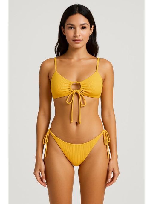 Cider Solid O-Ring Front Tied Bikini Set