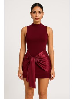 Cider - High Neck Ruched Knotted Mini Dress