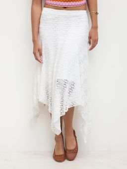 Cider - Cotton-blend Mid Rise Floral Asymmetrical Hem Midi Skirt