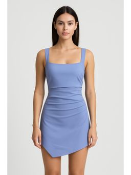 Cider - Square Neck Ruched Asymmetrical Hem Mini Dress