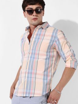 Campus Sutra - Mens Cotton Plaid Button Up Multi Color Shirt