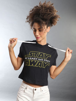 PINACOLADA - Women Printed Stylish Black Casual Crop Top