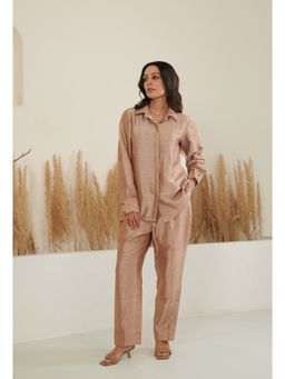 FLAMINGO THE LABEL - Kai Silk Colorblock Brown Shirt With Pant (Set of 2)