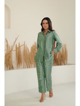 FLAMINGO THE LABEL - Kai Silk Colorblock Green Shirt With Pant (Set of 2)