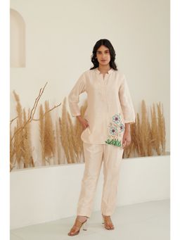 FLAMINGO THE LABEL - Era Silk Embroidered Beige Top With Pant (Set of 2)
