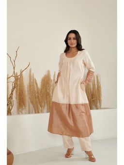 FLAMINGO THE LABEL - Sol Silk Colorblock Brown Kurta With Pant (Set of 2)