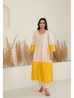 FLAMINGO THE LABEL - Sol Silk Colorblock Yellow Kurta With Pant (Set of 2)