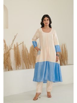 FLAMINGO THE LABEL - Sol Silk Colorblock Blue Kurta With Pant (Set of 2)