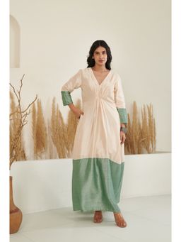 FLAMINGO THE LABEL - Seine Silk Colorblock Green Maxi Dress