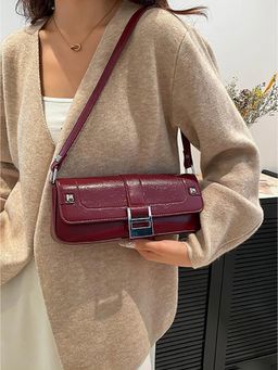 Styli - Women Solid Maroon Metal Flap Detail Shoulder Bag