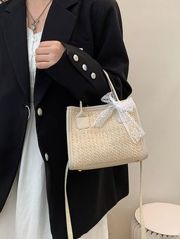 Styli - Women Jute Textured Ribbon Detailed Sling Bag