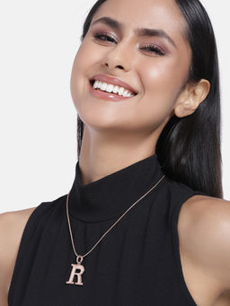 Estele - Rose Gold Plated Ravishing R Charm Alphabet Initials Pendant for Women