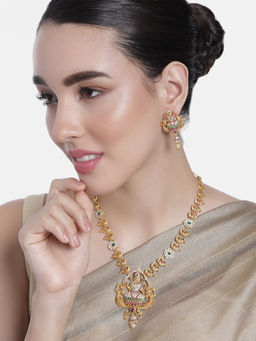 Estele - Gold Plated CZ Lakshmi Devi Designer Bridal Necklace Set for Women