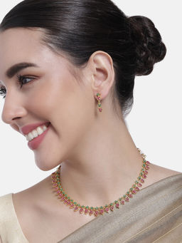 Estele - Gold Plated CZ Exquisite Leaf Designer Necklace Set for Women