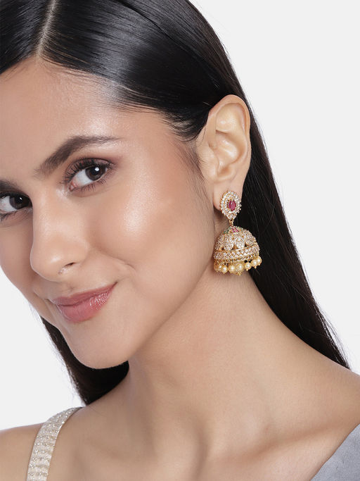 Estele Gold Plated CZ Enchanting Designer Jhumka Earrings with Pearls for Women