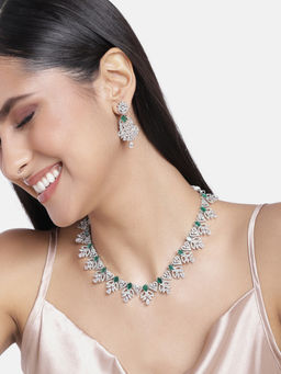 Estele - Rhodium Plated CZ Green Glory Designer Necklace Set for Women