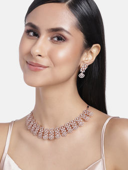 Estele - Rose Gold Plated CZ Marquise Melody Necklace for Women (Set of 2)