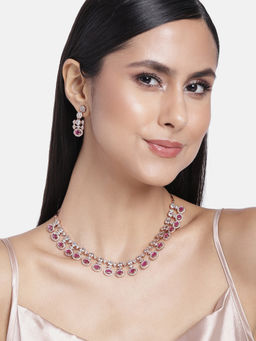 Estele - Rose Gold Plated Plush in Pink Necklace for Women (Set of 2)