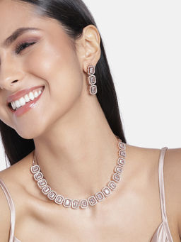 Estele - Rose Gold Plated CZ Ossum Octagon Necklace for Women (Set of 2)